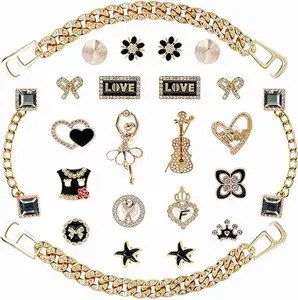 Gothic Bling Shoe Charms with Chains – Skull, Scorpion, Star & Heart Accessories for Clog Sandals & DIY Decor