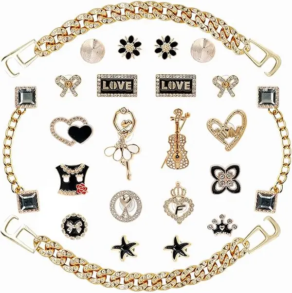 Gothic Bling Shoe Charms with Chains – Skull, Scorpion, Star & Heart Accessories for Clog Sandals & DIY Decor