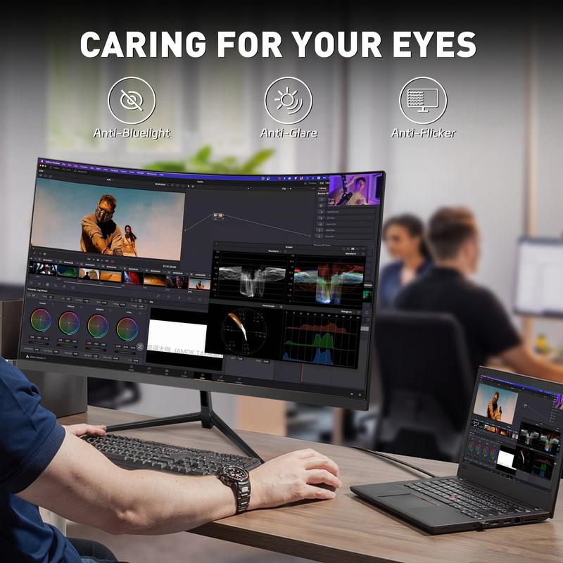 REHISK 24"Slightly curved Gaming Monitor – 180Hz FHD IPS, 1ms, FreeSync, Built-in Speakers, Borderless Design, HDMI & DP for PC, PS5, and Xbox