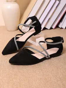 Women's Pointed Toe Flat Shoes, Comfortable Walking Sneakers, Stylish Hollow Out Design with Rhinestones, Ideal for Work and All-Day Wear, Pointy Toe