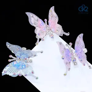 Luxury Rhinestone Butterfly Hair Clip for Little Girls, Vintage 3D Tulle Bow Hair Barrette, Sparkling Crystal Decor Hair Pin, Elegant Kids Princess Hair Accessories for Daily & Party