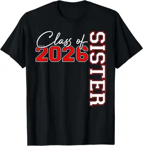 100% Cotton Senior Sister Class of 2026 Proud Big Sis Graduation Family T-Shirt