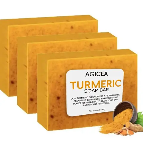AGICEA Kojic Turmeric Lemon Lavender 3-Soap Set - 100g Face & Body Cleanser with Turmeric Tablets, Anti-Acne, Facial Cleanse, Dark Spot Fading for All Skin Types