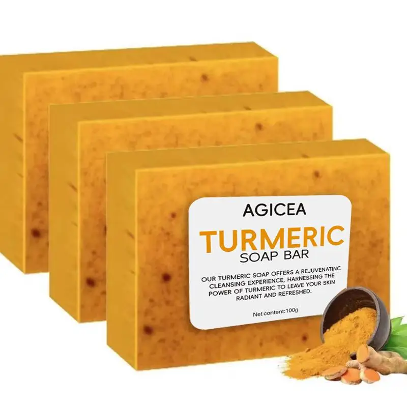 AGICEA 3PCS Lemon Turmeric KojicAcid SoapLemon Kojic Acid Soap BarTurmeric Soap BarKojic Acid SoapDark Spot Remover for Face Facial Skincare Radiant C