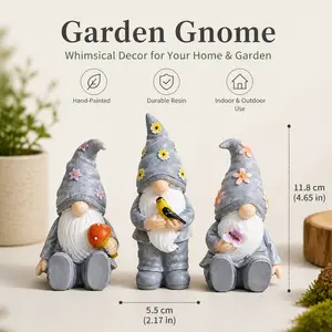 Yi Zhitan 3-Piece Resin Gnome Garden Sculptures Statues Set, American Rustic Style, Indoor & Outdoor Use, No Electricity Required