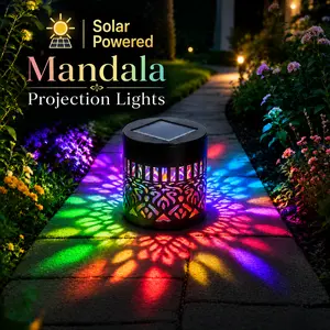 Solar Mandala Wall Lights Outdoor, 7 Color Changing Waterproof Solar Fence Lights for Garden Patio Yard Backyard Decor