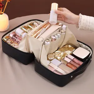 Chic Women Travel Makeup Bag,Portable Large Capacity Cosmetic Bag, Open Flat Toiletry Bag Makeup Bag,Make Up Organizer Bag for Women and Girls