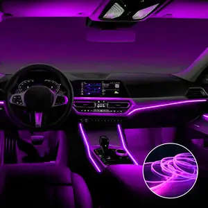 FCCEMC 7 Colors Optical Fiber Strips Multiple Modes Sound Control USB Car Interior Lights RGB Decorative Ambient Lamp Car Neon Light Car Interior Lighting