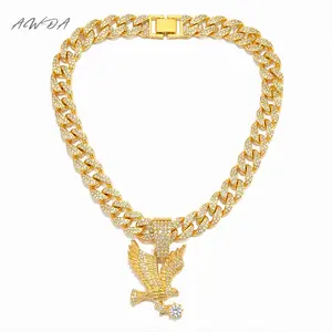 Hiltopia Eagle Pendant Cuban Chain & Miami Necklaces, Big Eagle Pendent and Chain with Design，Hip Hop Cuban Link Chains for Men，Gold plating，pendant necklace，hip hop titanium necklace