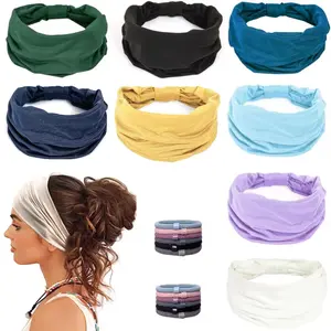 8 Pack Wide Headbands for Women & - Soft Elastic Non-Slip Hair Bands Suitable for Yoga, Gym, Workout, Running, Boho African Knotted Turbans with Ties, Dark Green & Teal, Elastic Ties for Ponytails, Braids, Buns