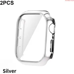 2PCS Borderless Electroplated Pc Watch Case With Tempered Glass Screen Protector, Full Coverage Anti Drop Shell 40/41/42/44/45/46mm For Daily Use Fits Apple Watch Series 6 7 8 9 10 11 SE3 (No Watch) Halloween