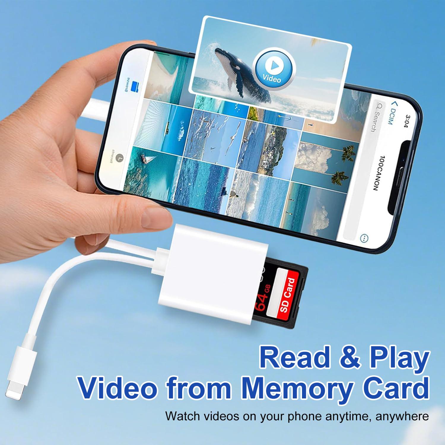 2-in-1 SD Card Reader for iPhone, iPad, USB-C & Lightning Dual Connector Digital Camera Adapter to iPhone, High-Speed Trail Camera Memory Card Viewer, Fast Transfer, Plug & Play, No App Needed 2-in-1 SD Card Reader for iPhone, iPad, USB-C & Lightning Dual Connector Digital Camera Adapter to iPhone, High-Speed Trail Camera Memory Card Viewer, Fast Transfer, Plug & Play, No App Needed