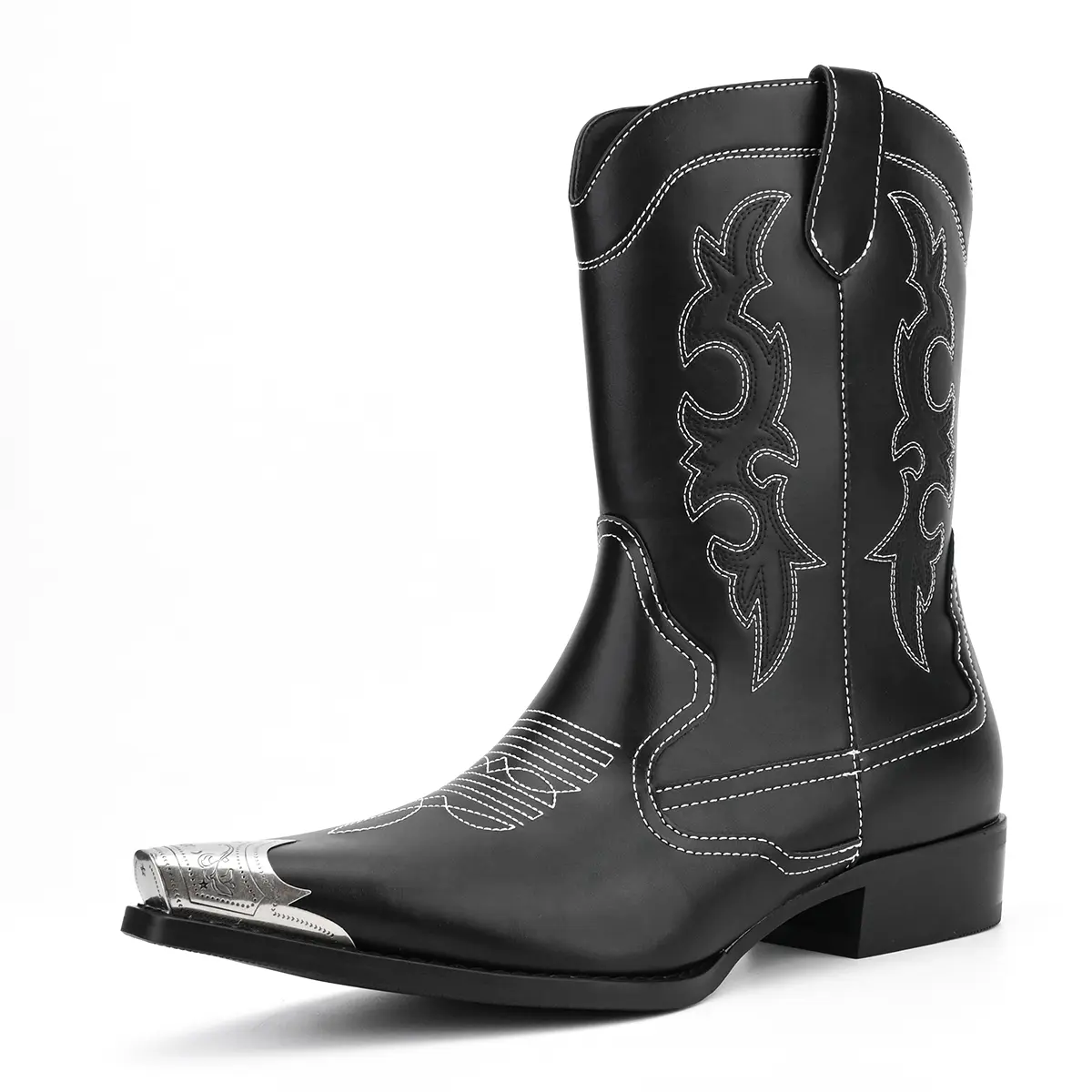 boots men Men's retro casual embroidered pointed denim boots plus size cowboy boots tall tops riat men para caballero men western cowboy Vintage Western High-Top Co Black Closed
