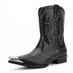 boots men Men's retro casual embroidered pointed denim boots plus size cowboy boots tall tops riat men para caballero men western cowboy Vintage Western High-Top Co