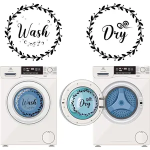4 Pieces 13 Inch Black Laundry Room Decals Wash Dry Vinyl Quote Stickers Art Signs for Home Apartment Washing Machine Decor