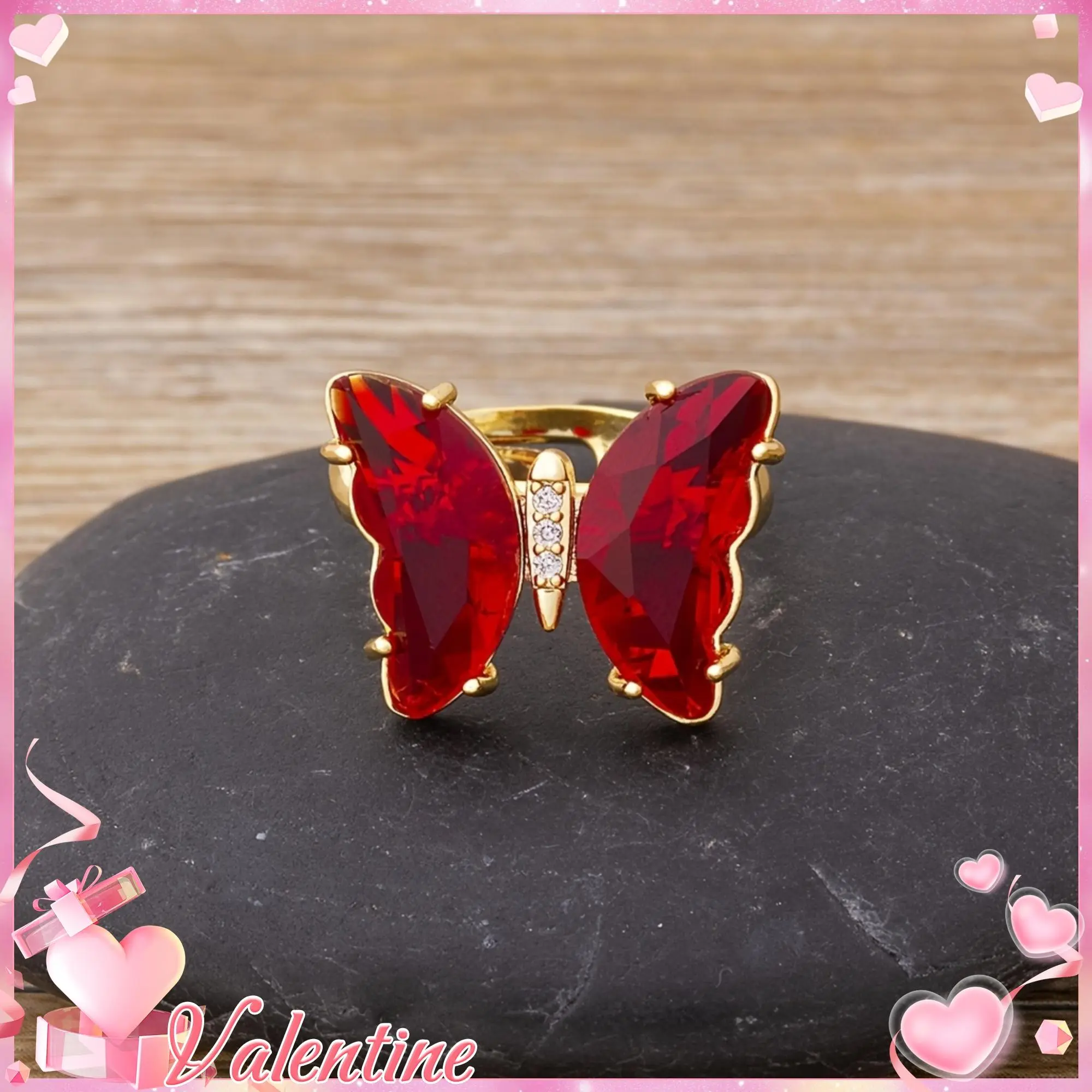 Elegant Aesthetic 3A Cubic Zirconia Butterfly Rings - 10-Color Adjustable Opening Casual Style Brightly Colored Finger Jewelry, Delicate Gift for Teenage Girls, Cubic Zirconia Rings, Casual Style Rings