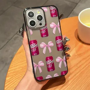 Pink Bow & Soda Can Pattern Protective Phone Case, Cute Decorative Phone Protector Cover, Phone Accessories Compatible with iPhone 6 7 8 X 11 12 13 14 15 Pro Max, Casing