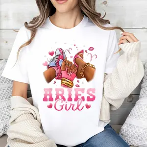 Casual Fashion Women's T-Shirt Aries Girl Zodiac Sign Design Summer Wear Gift For Her