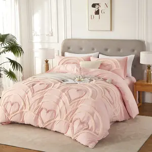Fan Heart pattern Duvet Cover Set, Boho Tufted Comforter Sets with Zipper Closure, Including1 Duvet Cover & 1/2 Pillowcase without Filler, Soft Comfortable Bedding Set for Home Bedroom, Decorative Duvet Cover