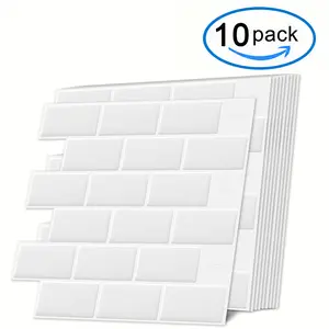 DEWOO Delightful Self-Adhesive Wall Stickers — White Tile-Style Backsplash; Waterproof, Stain-Resistant, Moisture-Proof, Scratch-Resistant, and Durable — Ideal for Kitchens and Bathrooms; Easy to Install for a Hassle-Free Experience