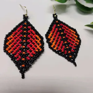 Beaded Red Flowered Earrings with Vibrant Colors and Intricate Design - Elegant Nature-Inspired Jewelry for Casual and Formal Occasions