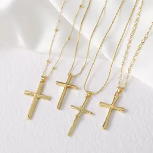 4 Pcs Gold Cross Pendant Necklace Set, 14K Gold Plated Layered Cross Necklaces, Simple & Crucifix Cross Chain Jewelry for Men Women