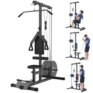 Cable Machine Home Gym, Pulldown Machine with High and Low Pulley, Lat Pulldown and Row Workout Equipment, Tricep Press with Leg Support for Home Gym Garage