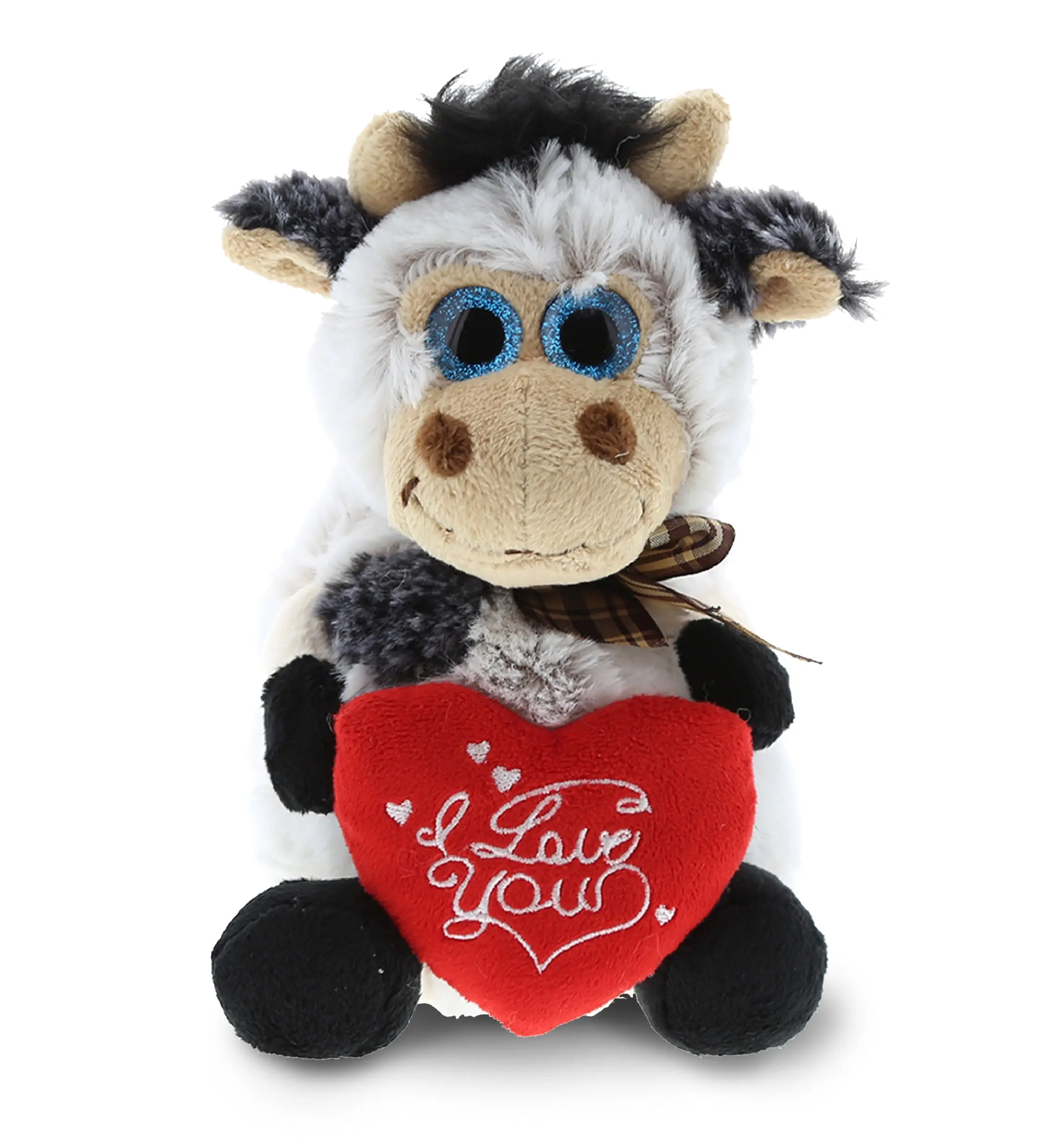 DOLLIBU Polyester Stuffed Sitting Cow Plush Toy - Super Soft, with "I Love You" Embroidery & Red Heart, Romantic Bedroom Accessories for Adults, Apartment Bedroom Accessories, Adults Bedroom Accessories