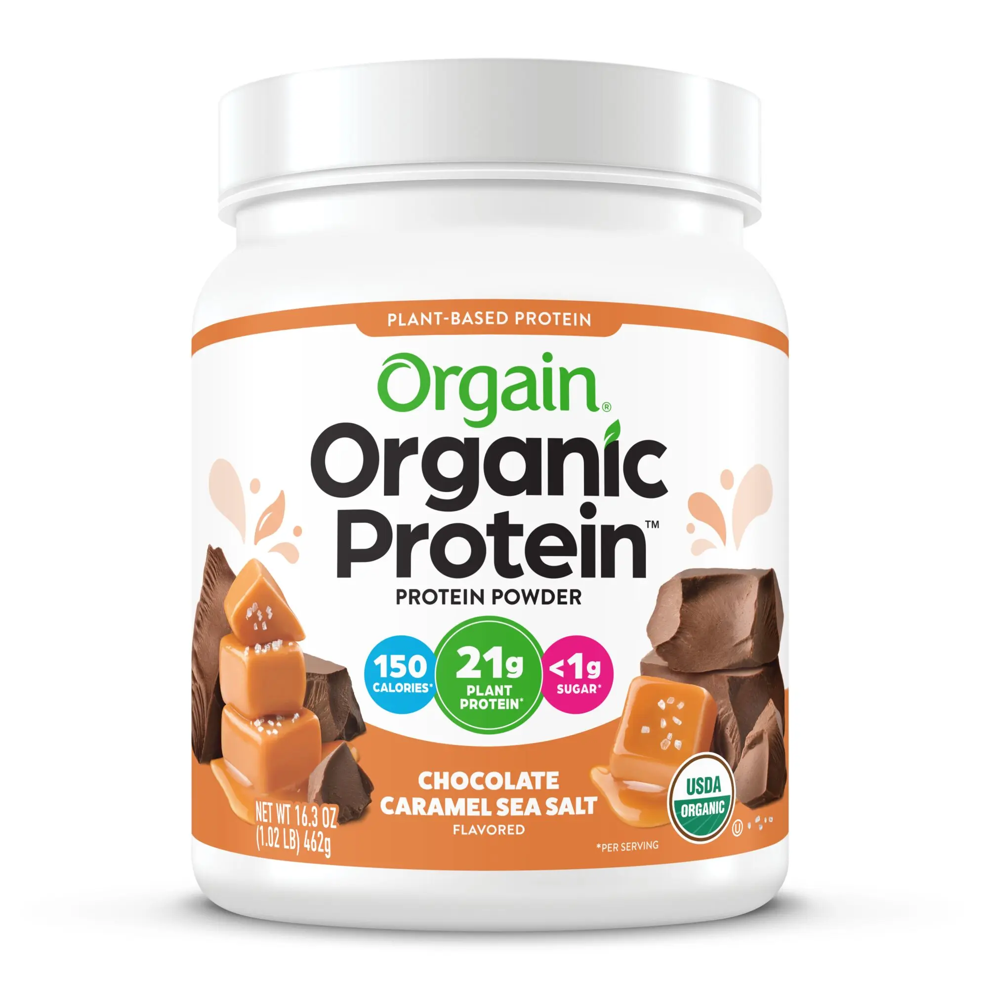 Orgain Organic Protein Plant Based Protein Powder Chocolate Caramel Sea Salt 21g Plant Protein 1g Sugar Gluten Free Vegan Friendly USDA Organic