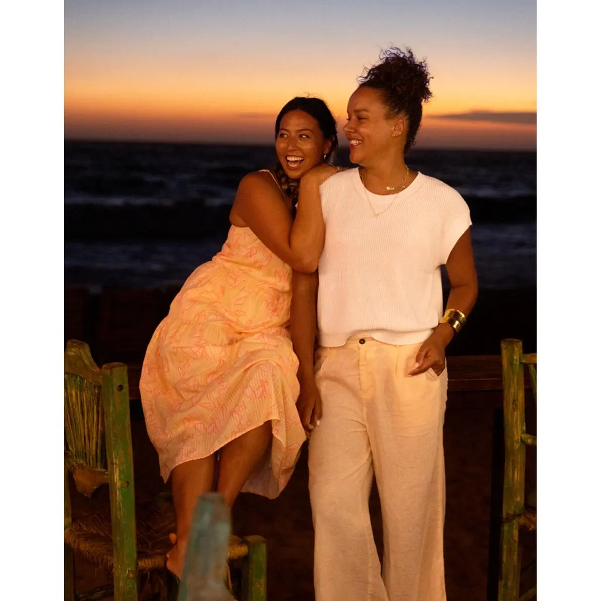 Suki Linen Pant: Peach Chambray