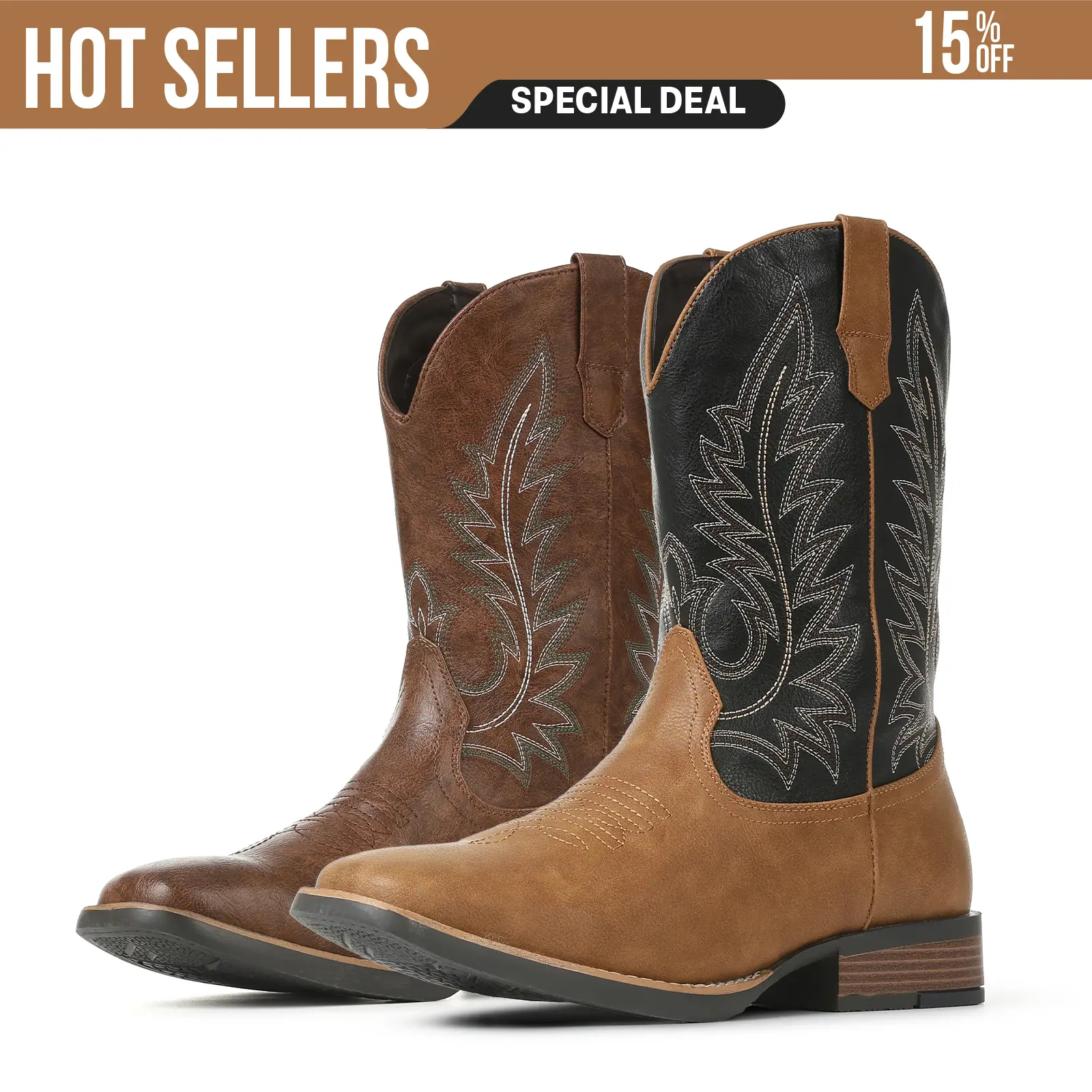 VIMISAOI Cowboy Boots For Men Wide Foot Square Toe Western Boots With Classic Embroidered Durable Slip On Boots VIMI VIMI SHOES