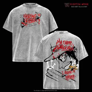 Hellsing Alucard Anime T Shirt, Vampire Graphic Tee, Horror Manga Shirt, Oversized Acid Washed Cotton, Gothic Anime Streetwear, Dark Fantasy Merch, Vintage Graphic Tee, Unisex Manga Outfit