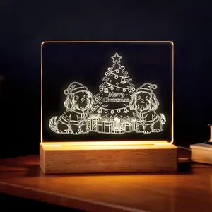 Christmas LED Photo Frame | Festive Dog & Tree Decor with Soft Glow - Holiday Home Accent acrylic  picture  frame
