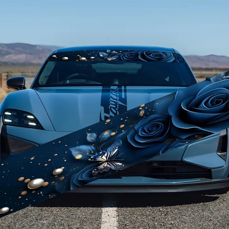1 Blue Rose Butterfly Pattern Sticker, Decorative Decal, Waterproof and Scratch Resistant Vinyl Car Front and Rear Glass Sticker, Self-Adhesive Vehicle Exterior/Interior, Laptop, Easy to Apply, No Residue Removal, Stickers for cars
