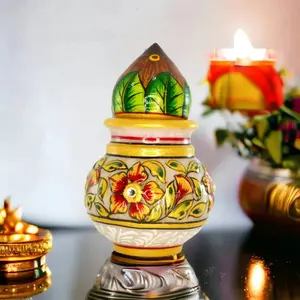 Elegant Marble Mangal Kalash with Decorated Coconut for Wedding Shagun, Pooja, Housewarmings | Cherished Gift to Celebrate Traditions
