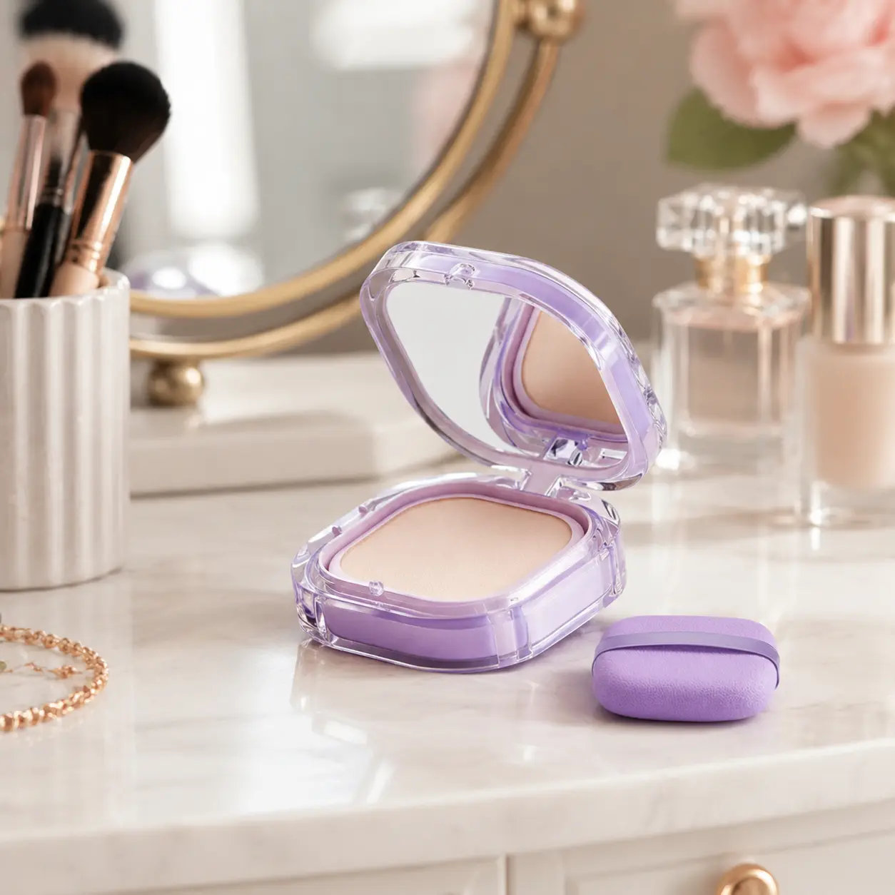 Long Lasting Pressed Powder Compact, Waterproof Oil Control Setting Powder with Mirror & Puff, Soft Matte Finish Face Powder for All Day Makeup