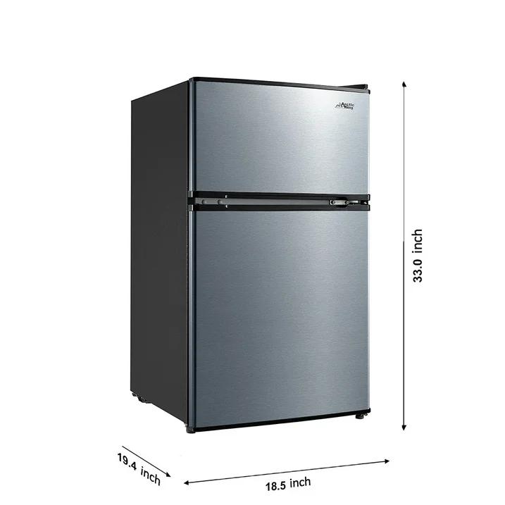 Arctic King 3.2 Cu ft Two Door Mini Fridge with Freezer Stainless Steel E-Star Compact Refrigerator for Dorms & Apartments