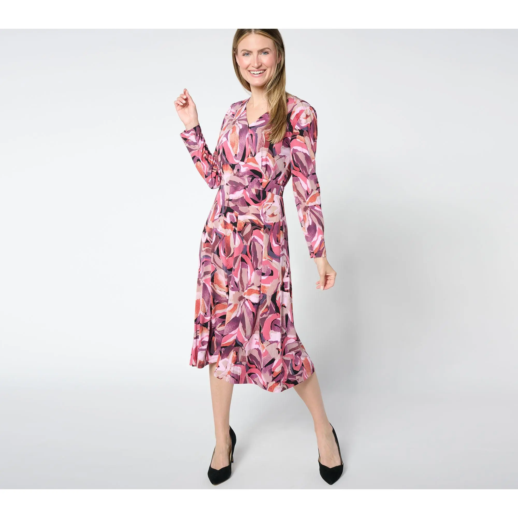 liquid knit dress Susan Graver Regular Printed Liquid Knit Dress with Collar