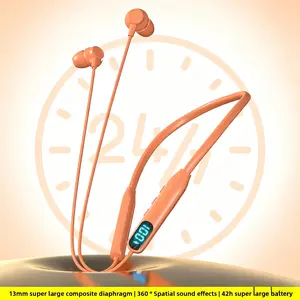 New Orange Neckband Headphones Bluetooth, 9D Surround Stereo Sound, 13mm Driver Wireless Earbuds with Type-C Charging