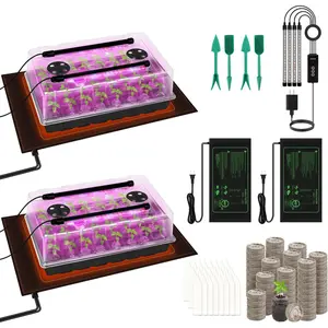 2 Set Seed Starter Kit 40-Cell Seed Starter Tray with Grow Light Full  Seedling Heat Mat 40 Peat Pellets Seed Starting Soil  Label Garden Tool for Germination Seeds Growing, Black