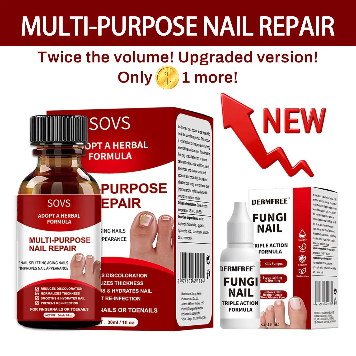 SOVS Nail Care Solution Extra Strength Nail Repair Serum, Multi-Action Formula for Dry, Rough & Brittle Nails, Nail & Cuticle Care Oil 1 Fl Oz | Daily Nail Care Support | #DealsForYouDays