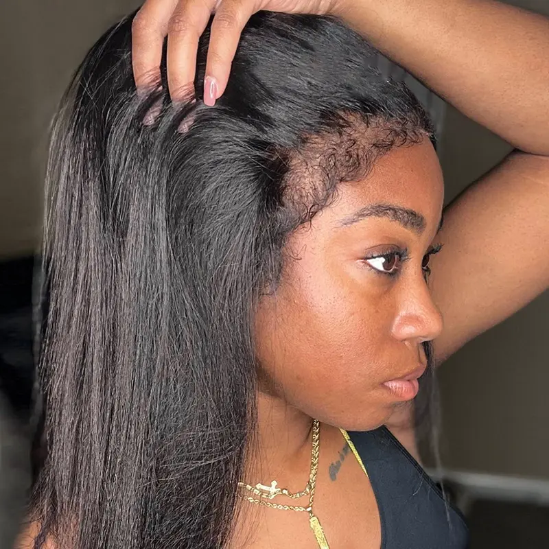 4C Edges Yaki Straight 13x6 HD Lace Frontal Wig Human Hair Kinky Straight 4C Baby Hair Natural Hairline 200% Lace Front Wig on Sale