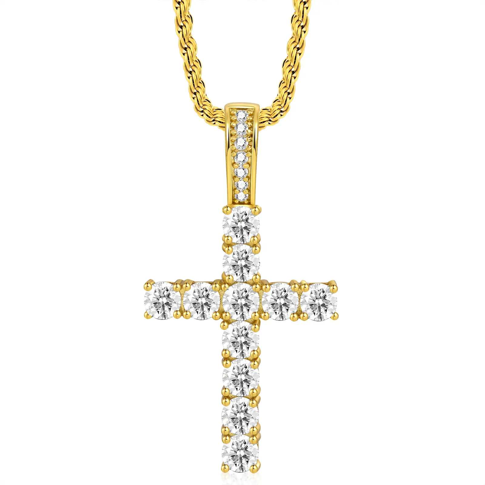 Round Cut Lab Created Moissanite Diamond Tennis Cross Necklace Pendant 14k Gold Over Sterling Silver Jewelry For Women