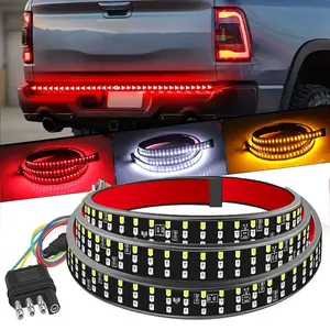 Tailgate Light Bar 60 Inch Triple Row Tail light bar for Pickup Trailer SUV RV VAN Full Function Red Brake White Reverse Amber Turn Signal double flash Light No Drill Install,Summer Vibe