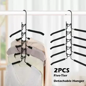2-Pack 5-Layer Detachable Sponge Hangers, Two Sizes for Flexible Use, Non-Slip Space-Saving Closet Organizer, Ideal for T-Shirts, Sweaters, Coats, Space Saver Hangers