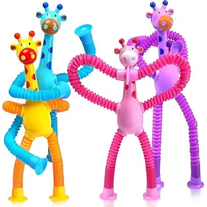 Suction Cup Giraffe Toy, Pull Tube Toy, Stress-Relief Travel Toy for Kids, Gift for Boys & Girls, Rattle Maracas Cute Sensory Toy for Infants
