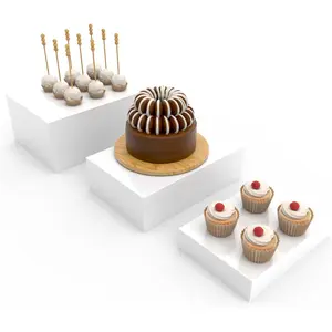 Buffet Risers,  Risers for Buffet Table, Display Stand Shelf for Catering Dessert Collectibles  Figures Show, White  Cube Display Nesting Risers with Hollow Bottoms, Cuboid,