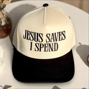 Jesus Saves I Spend Embroidery Trucker Hat Trucker Cap Gif Funny Christian Hat