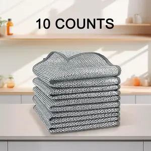 10 Pcs New Upgrade Steel WireDishcloth,Double-Laver Steel Wire CleaningCloth,Multifunctional Dish Rags for WashingDishes, Reusable Steel Wool Scrubber forKitchen Cleaning