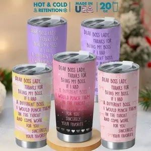 Dear Boss Lady 20oz Coffee Tumbler, Pinky Collection, Funny Work Coffee Cup for Women Leaders, Appreciation Gift for Boss, Manager, or Mentor